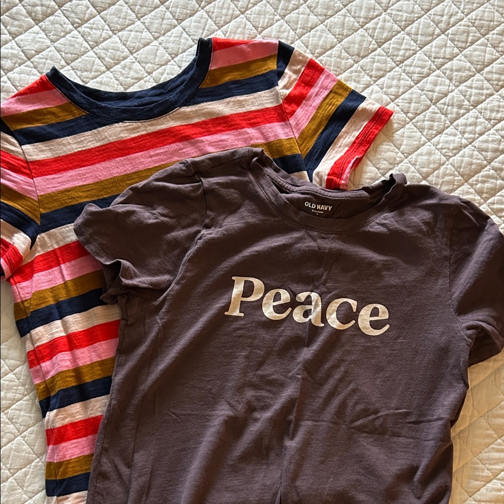 Old Navy Striped Multicolor and Brown Graphic Tees
